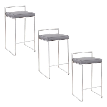 Stackable counter stools set of 3 by HouseOfZazla with padded gray seats and chrome frames on Tampa Home & Garden Store
