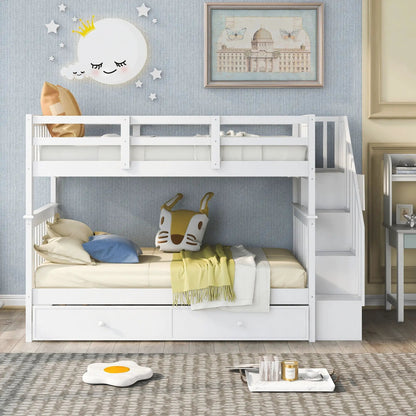 Stairway Bunk Bed with Storage and Guard Rail