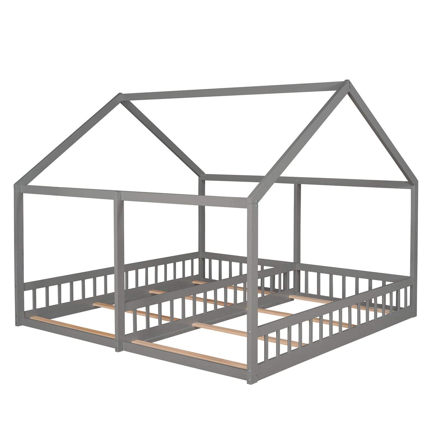 HouseOfZazla two shared beds metal platform frame with guardrails gray finish on Tampa Home & Garden Store