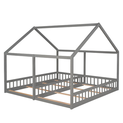 HouseOfZazla two shared beds metal platform frame with guardrails gray finish on Tampa Home & Garden Store