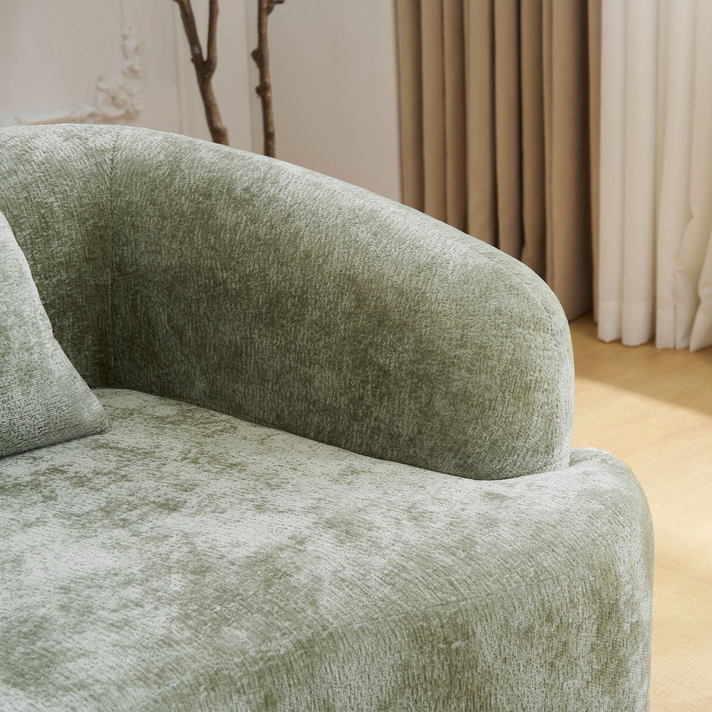Modular L-Shape Sectional Sofa With Curved Chaise sage green textured fabric curved arm on Tampa Home & Garden Store