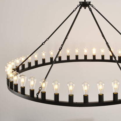 64 Inch Matte Black Wagon Wheel Chandelier with 30 Lights by HouseOfZazla on Tampa Home & Garden Store