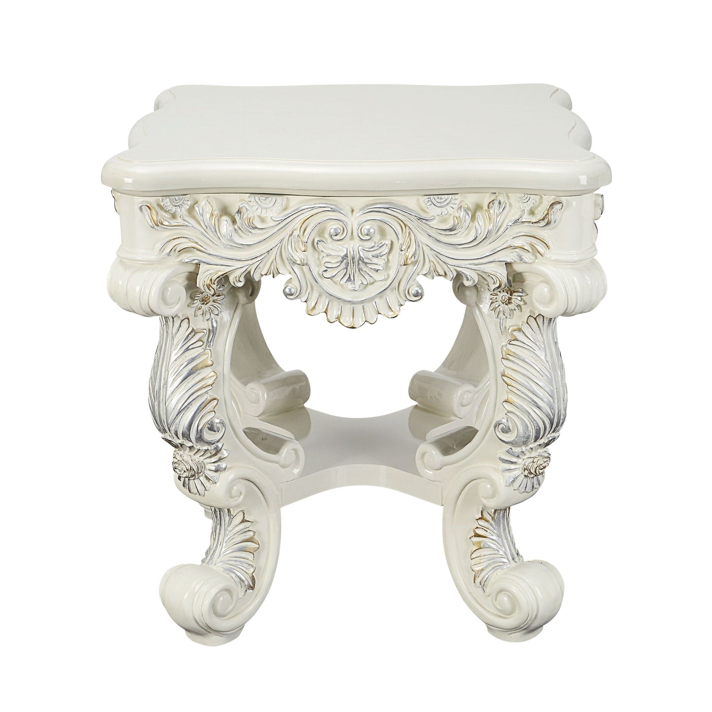 Adara Elegant White Coffee Table by HouseOfZazla with ornate carved legs on Tampa Home & Garden Store