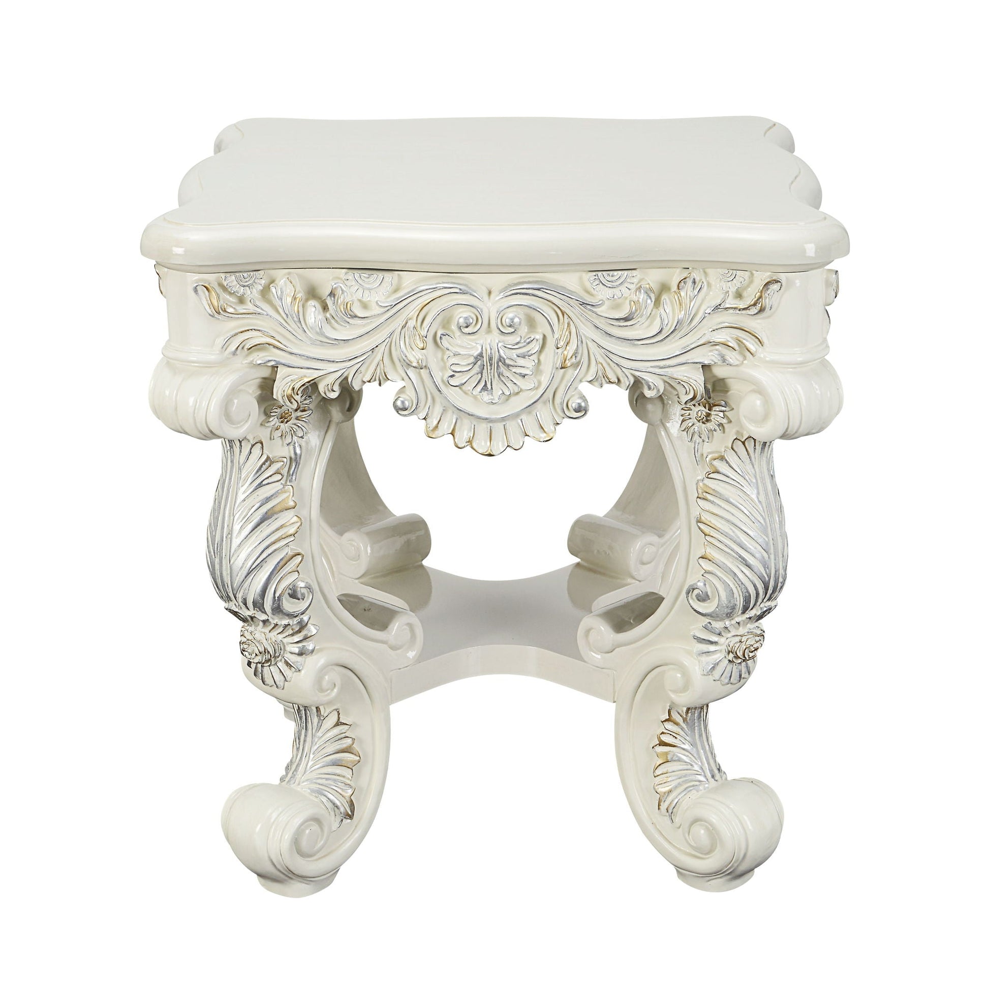 Adara Elegant White Coffee Table by HouseOfZazla with ornate carved legs on Tampa Home & Garden Store