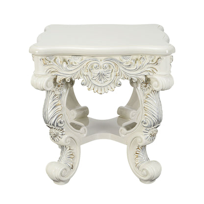 Adara Elegant White Coffee Table by HouseOfZazla with ornate carved legs on Tampa Home & Garden Store