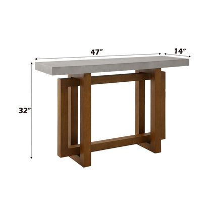 Keven Faux Concrete Top Table with wooden legs, 47in long x 14in wide, 32in tall on Tampa Home & Garden Store