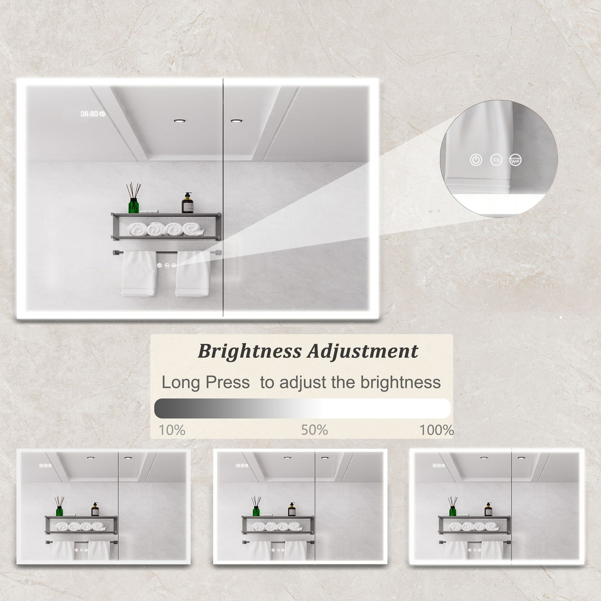 LED Medicine Cabinet Pearl Silver by HouseOfZazla with Defogger and Digital Display 3 units on Tampa Home & Garden Store