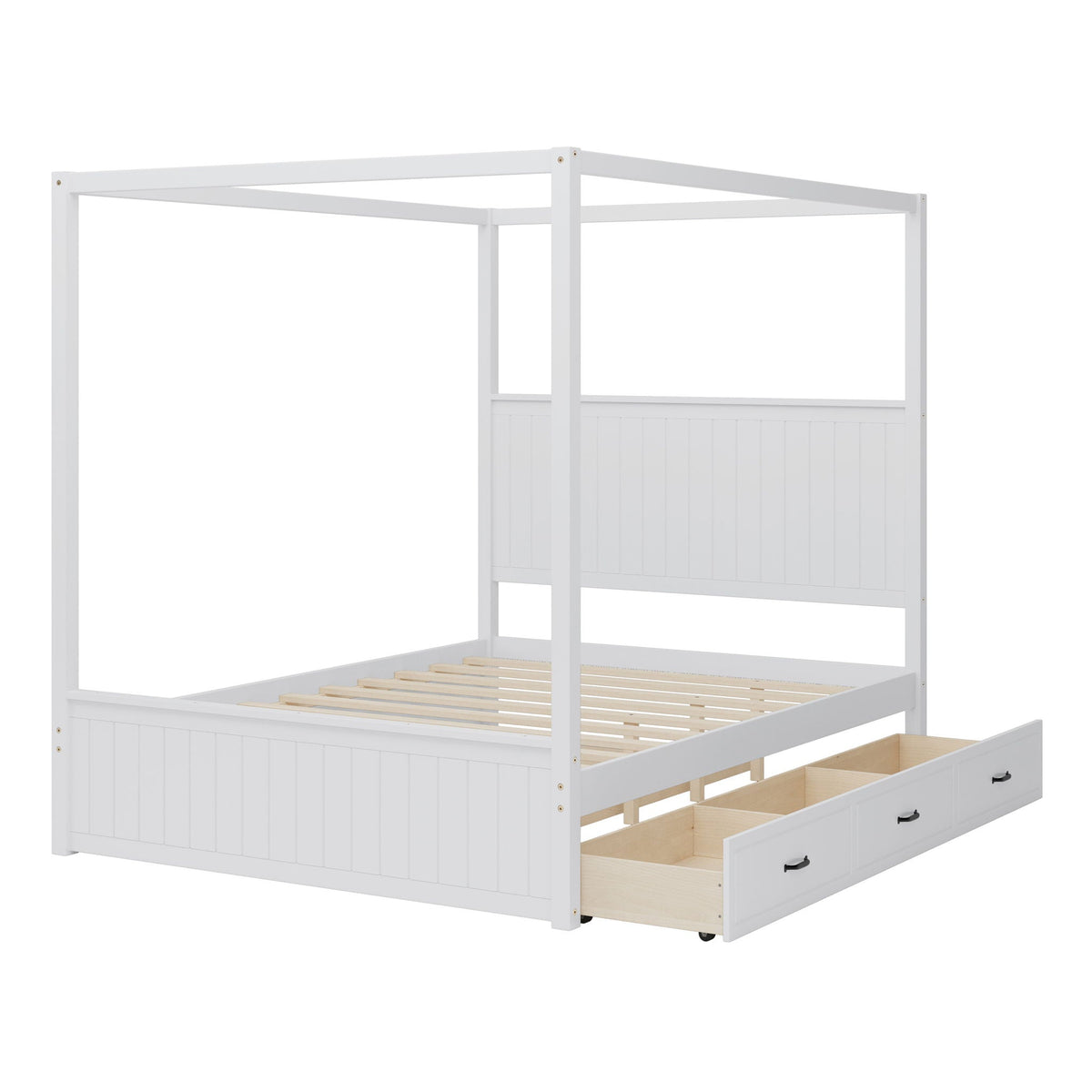 Canopy platform bed in white with trundle and 3 storage drawers, HouseOfZazla on Tampa Home & Garden Store