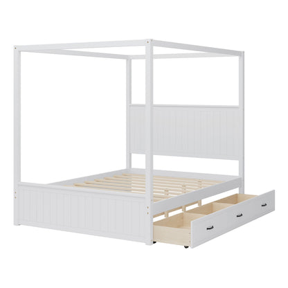 Canopy platform bed in white with trundle and 3 storage drawers, HouseOfZazla on Tampa Home & Garden Store