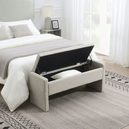 Modern upholstered bed end storage bench in light gray with lift lid Unique Piece Furniture on Tampa Home & Garden Store