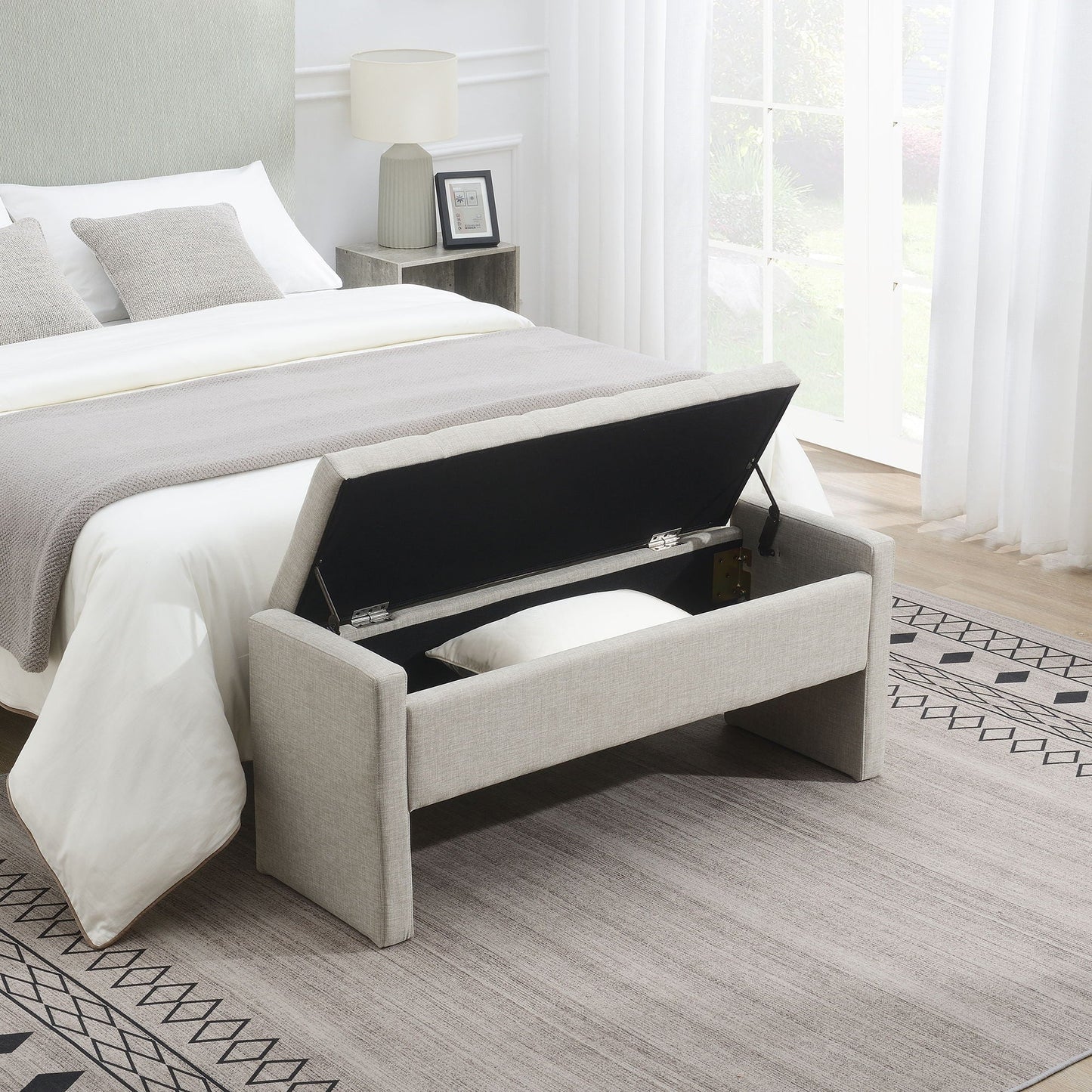 Modern Upholstered Bed End Bench with Storage