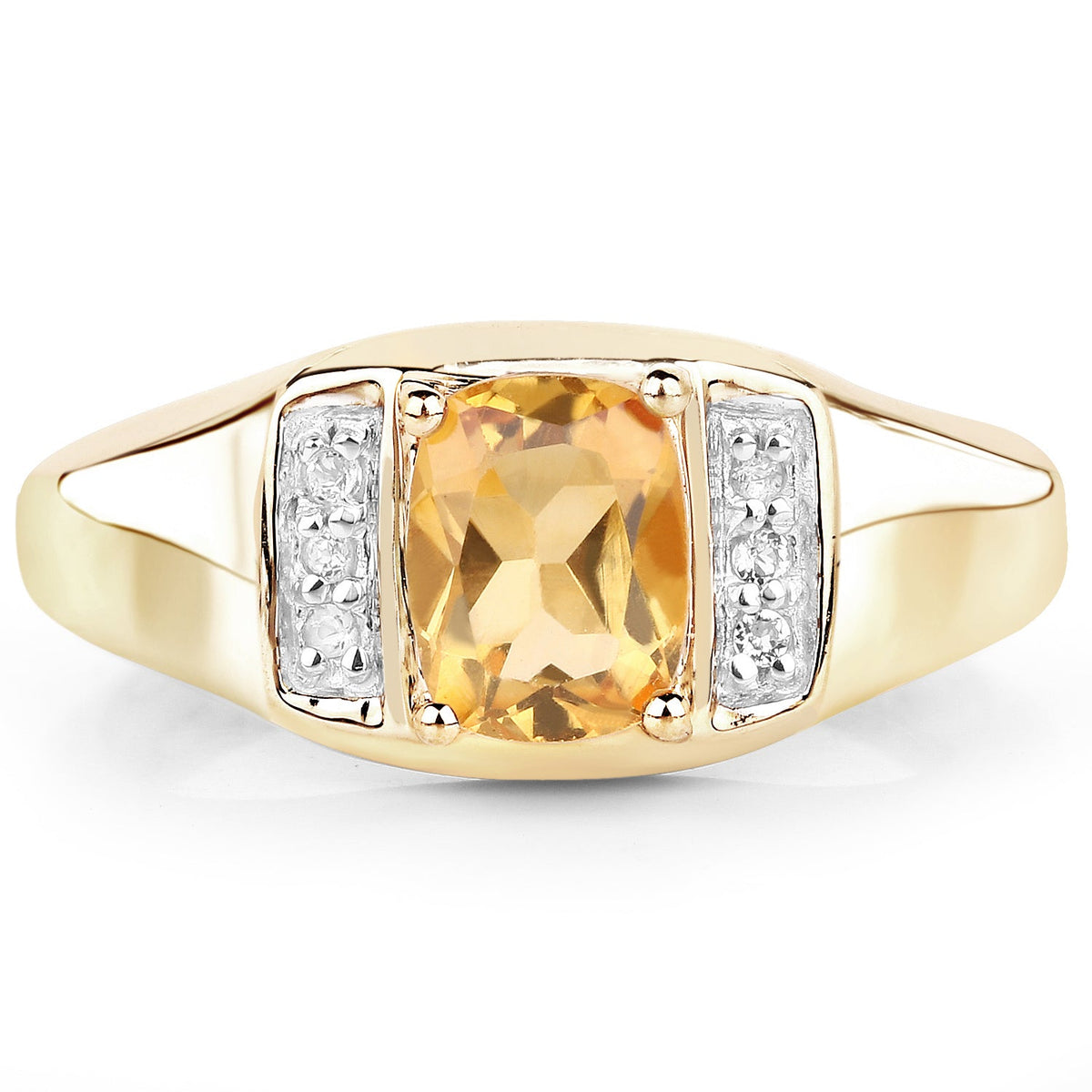 Ring yellow gold plated 1.36ct citrine center with topaz side stones on sterling silver on Tampa Home & Garden Store