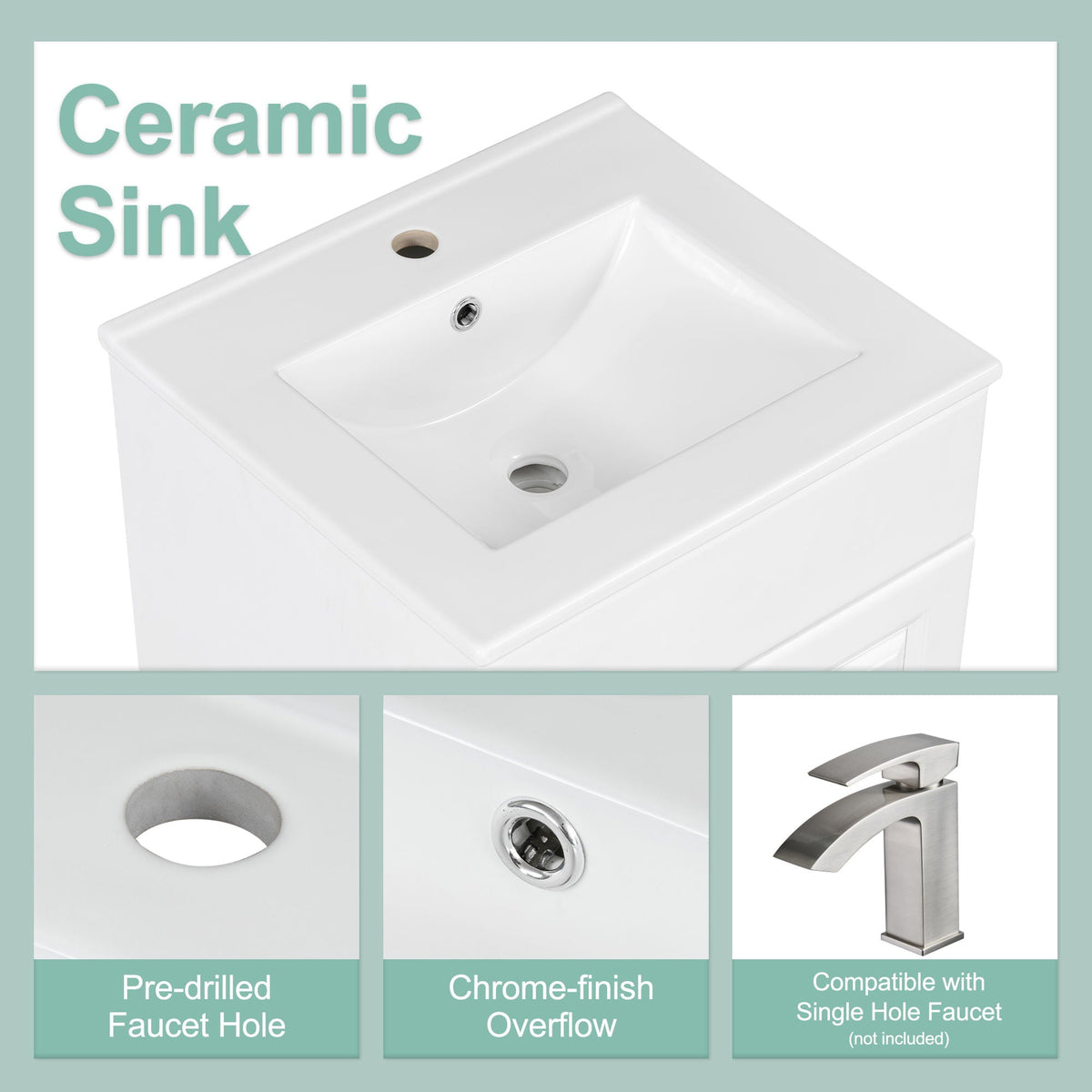 White ceramic bathroom vanity sink with pre-drilled faucet hole, HouseOfZazla on Tampa Home & Garden Store