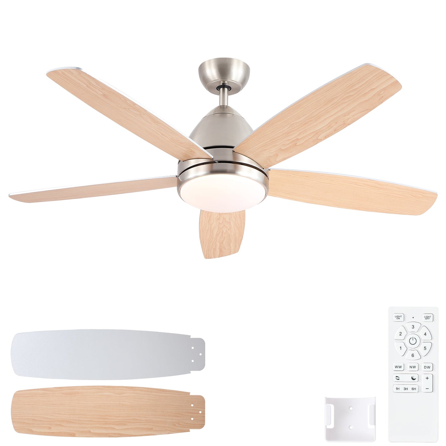 52 in indoor brushed nickel ceiling fan with integrated LED light kit and remote wood blades HouseOfZazla on Tampa Home & Garden Store