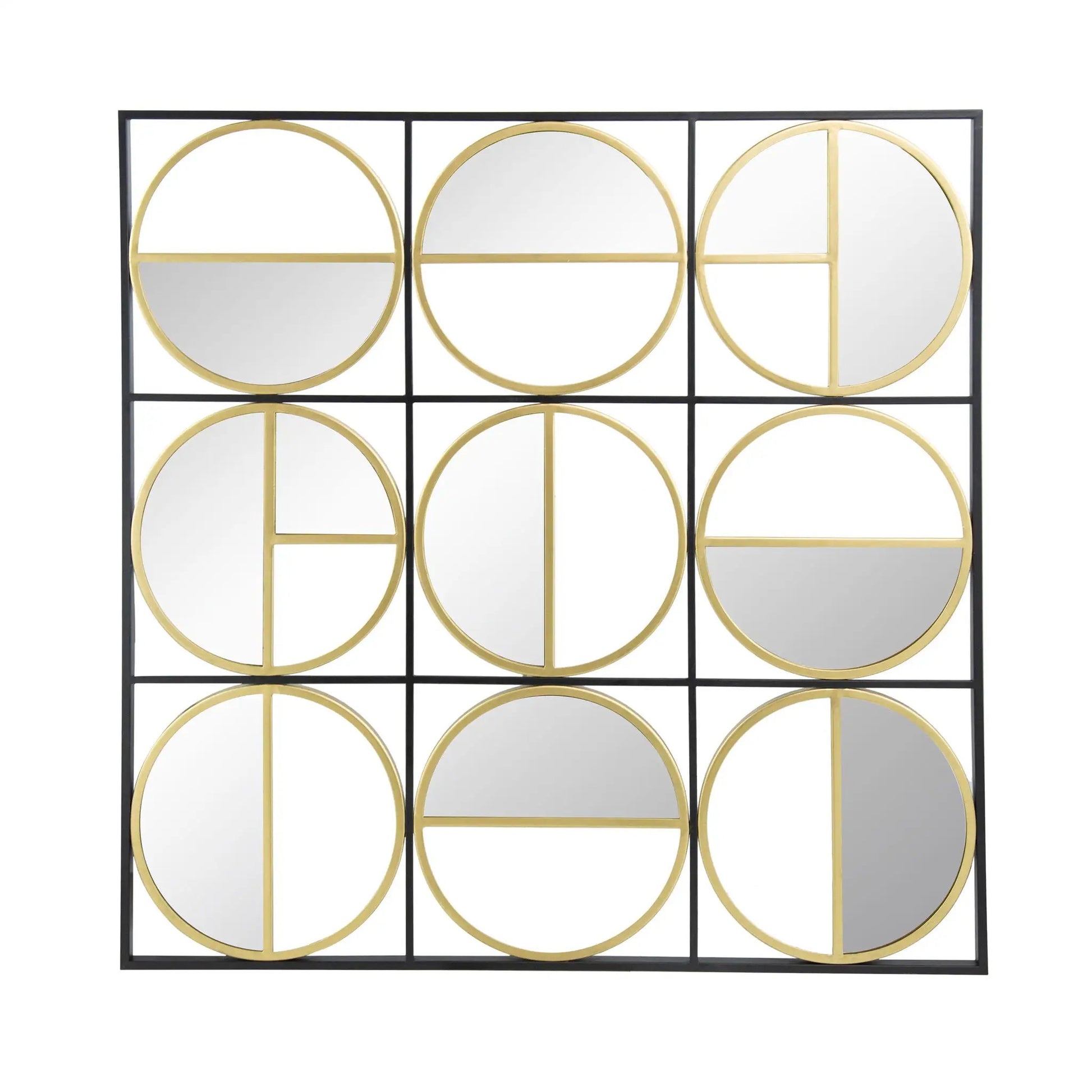 Accent mirror panel with gold circular frames in a black grid by Unique Piece Furniture on Tampa Home & Garden Store