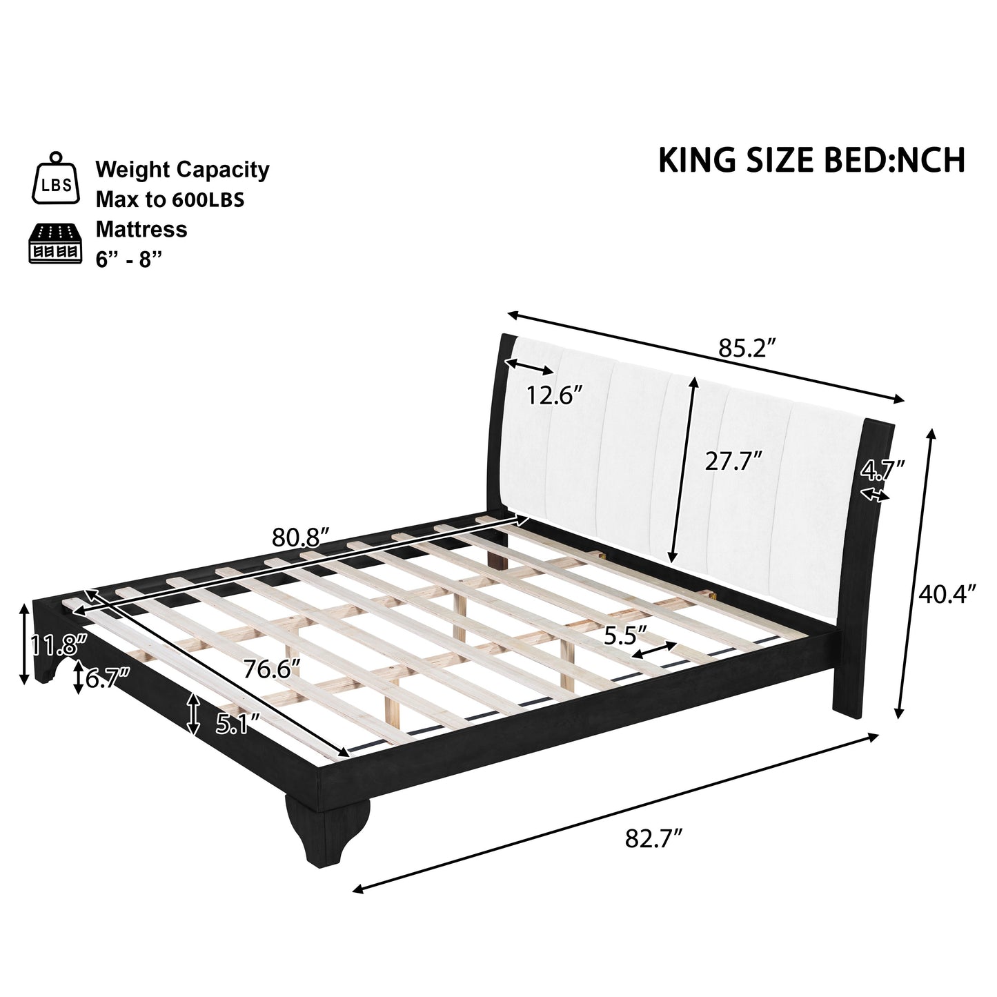 King Size Bed Frame in Black and White Color