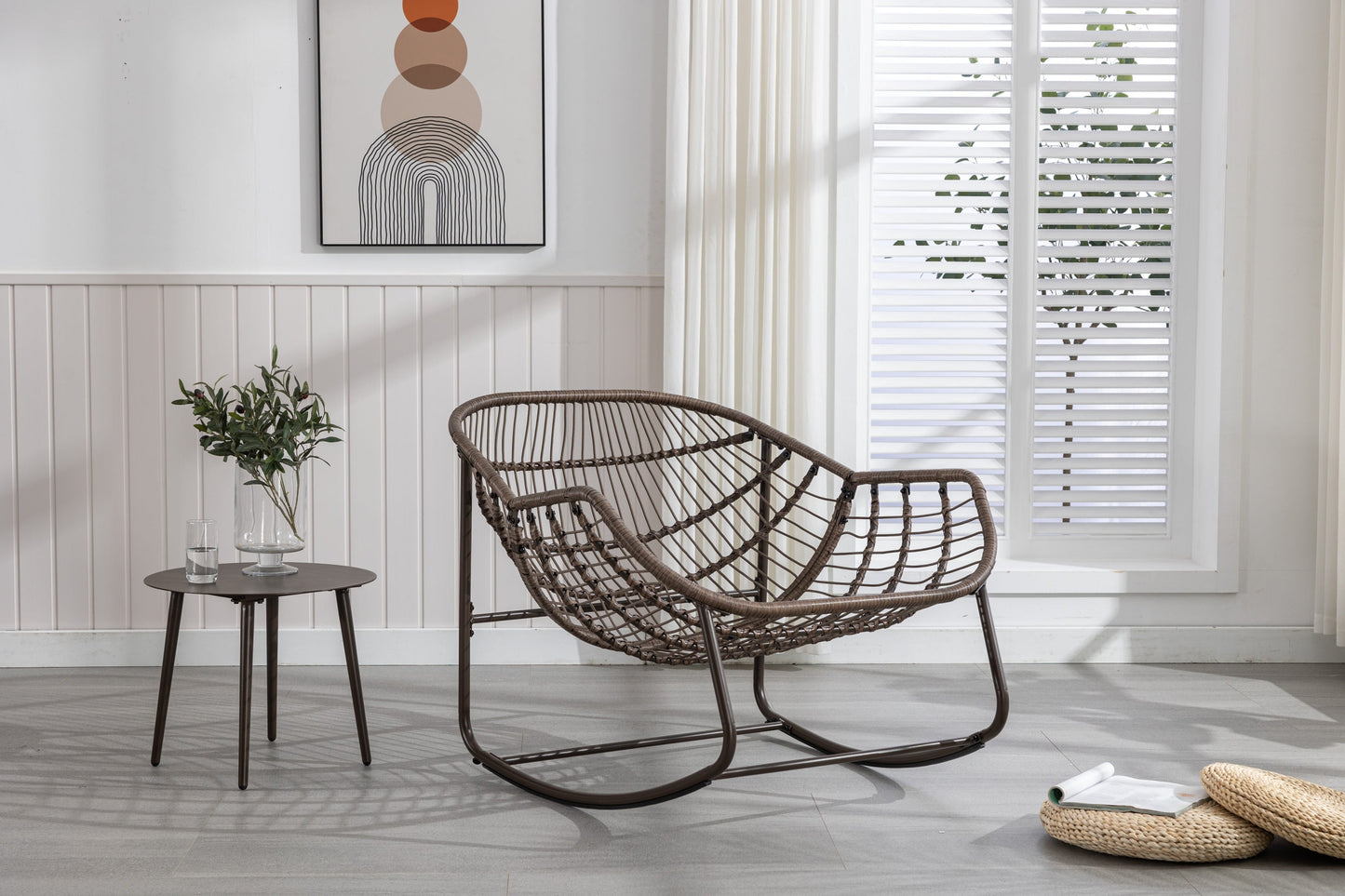 Outdoor rattan rocking chair with curved rockers in brown wicker on Tampa Home & Garden Store