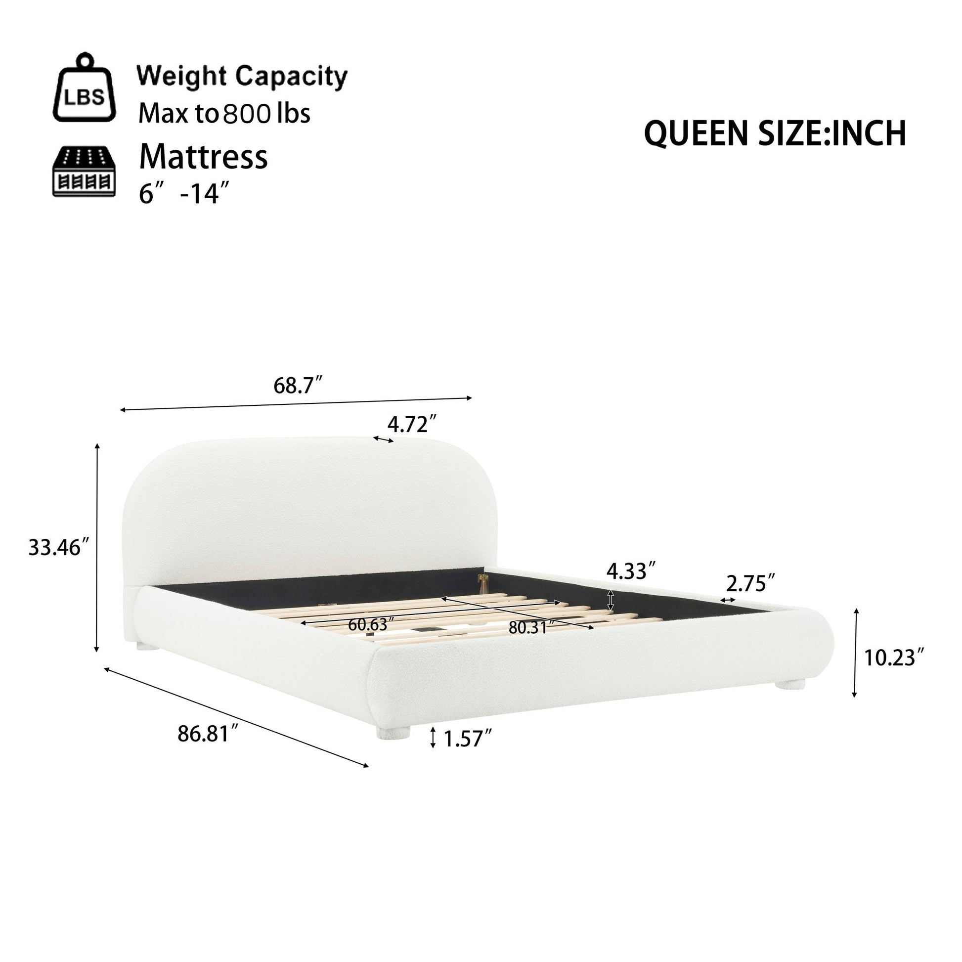 Upholstered Bed with curved headboard in white fabric by HouseOfZazla queen size on Tampa Home & Garden Store