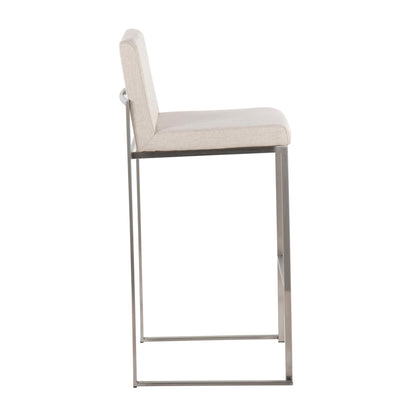 Contemporary high-back barstool with beige upholstered seat and back, chrome metal frame on Tampa Home & Garden Store