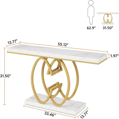 White faux marble top console table with gold circular geometric base by HouseOfZazla on Tampa Home & Garden Store