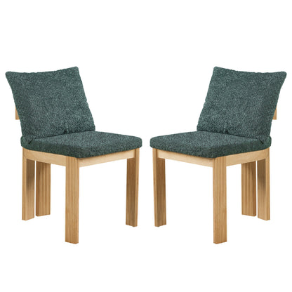 Boucle upholstered dining chair set of 2 with rubber wood legs in blue boucle on Tampa Home & Garden Store