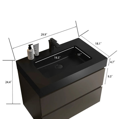 Alice bathroom vanity with sink and two bottles, black finish, by Unique Piece Furniture on Tampa Home & Garden Store