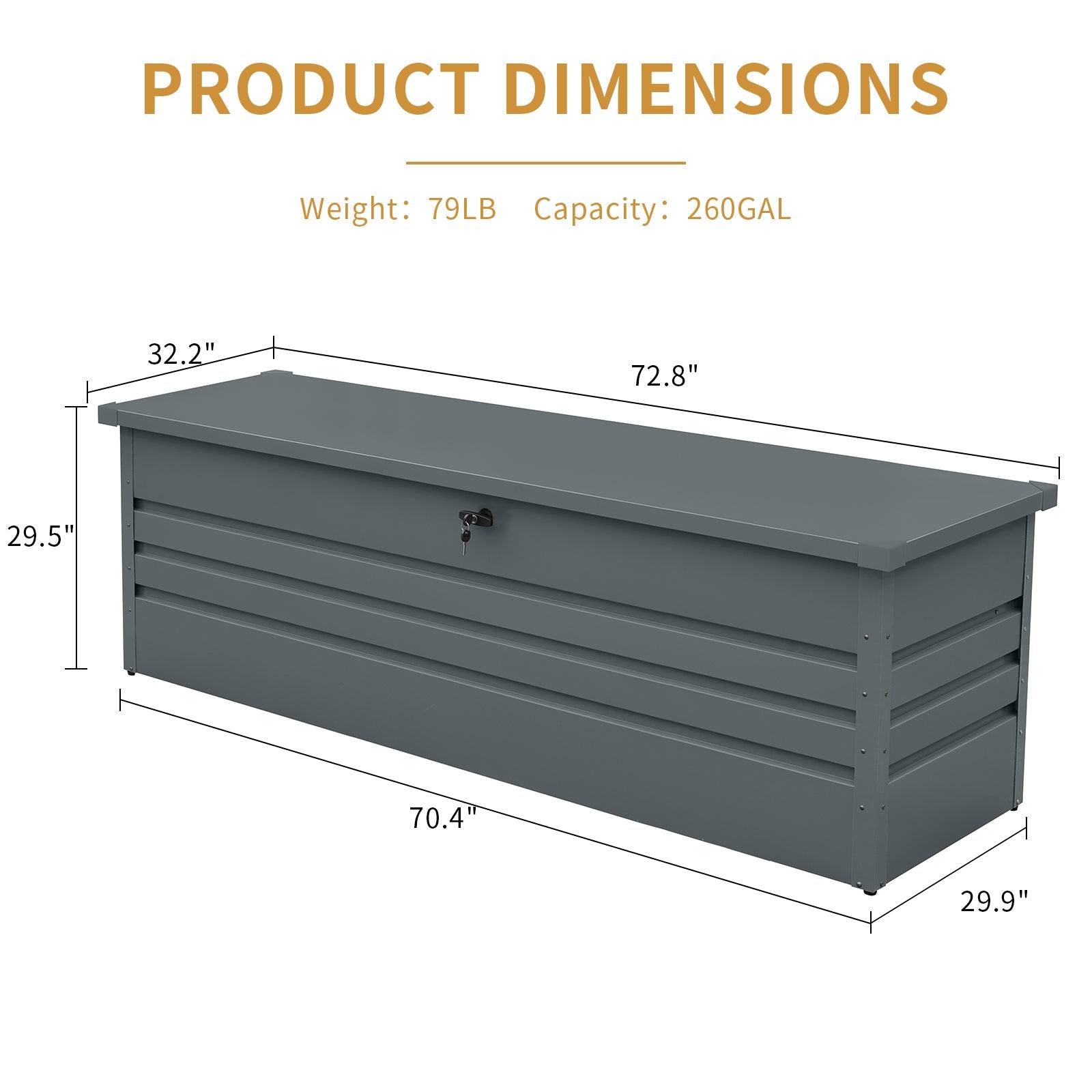 260 Gallon Metal Outdoor Deck Box gray by HouseOfZazla with lockable lid for patio storage on Tampa Home & Garden Store