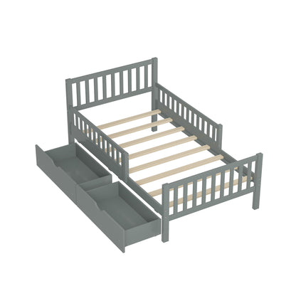 Platform bed with guardrails on both sides and 2 drawers, grey frame, HouseOfZazla on Tampa Home & Garden Store