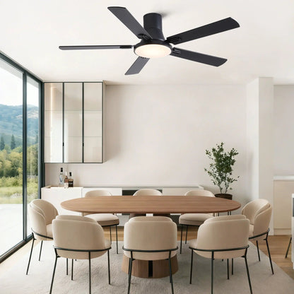 Flush mount ceiling fan with LED light and remote, 5 black blades by Unique Piece Furniture on Tampa Home & Garden Store