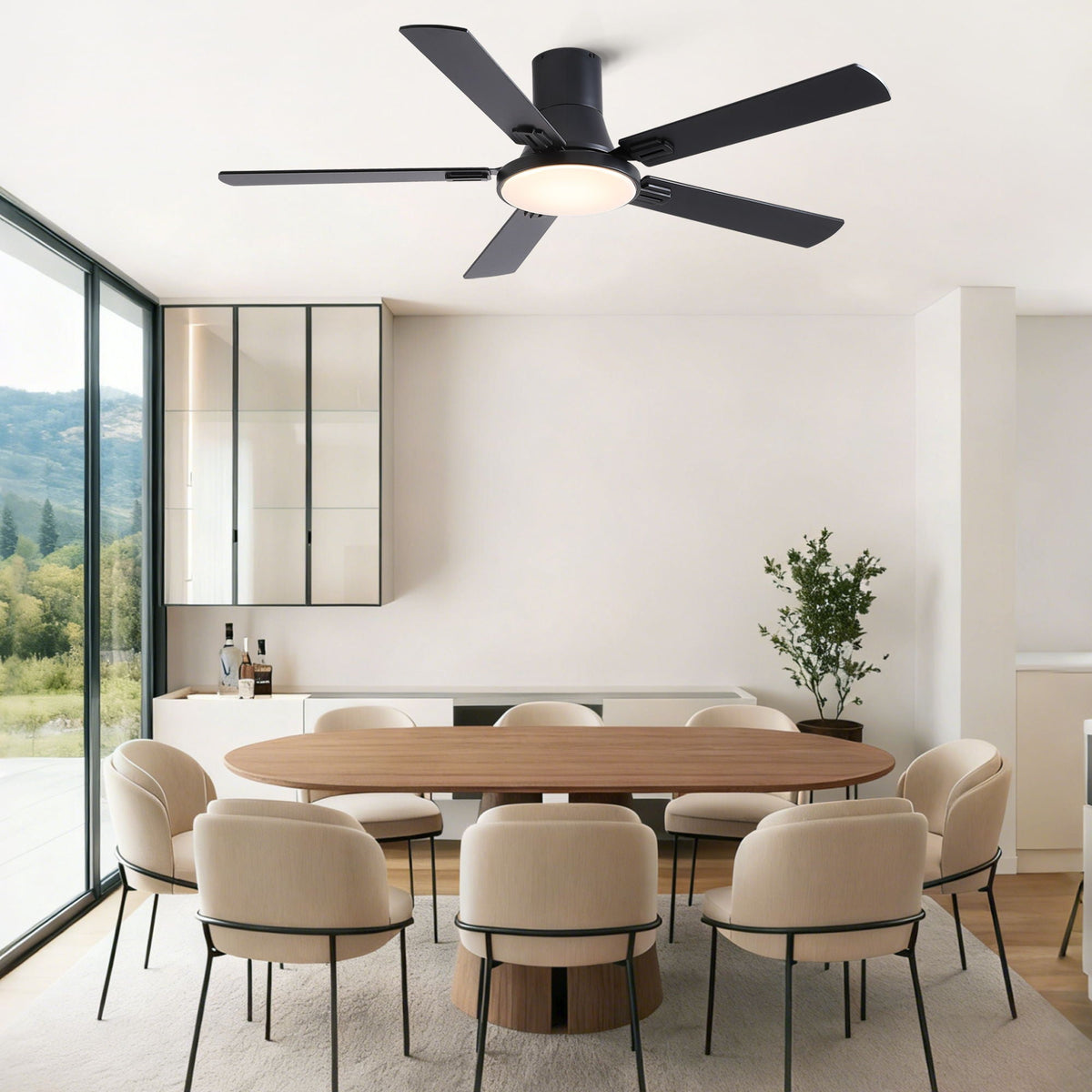 HouseOfZazla flush mount ceiling fan with LED light and remote in black blades on Tampa Home & Garden Store