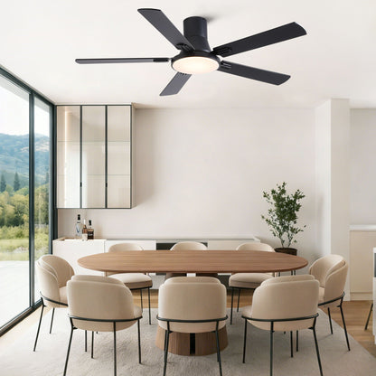 HouseOfZazla flush mount ceiling fan with LED light and remote in black blades on Tampa Home & Garden Store