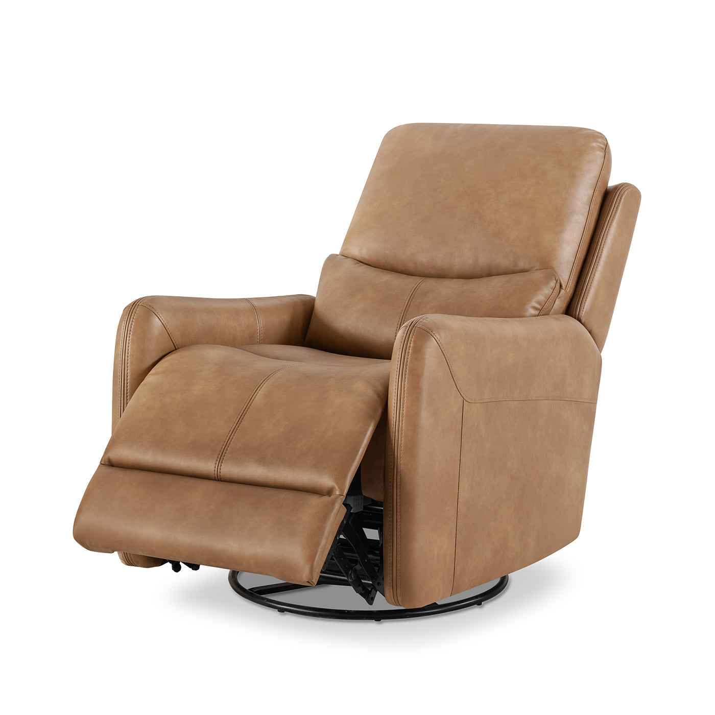 Dublin 30-inch swivel power recliner arm chair in saddle brown leather with extended footrest on Tampa Home & Garden Store
