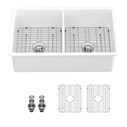 White Double Bowl Ceramic and Dual Kitchen Sink