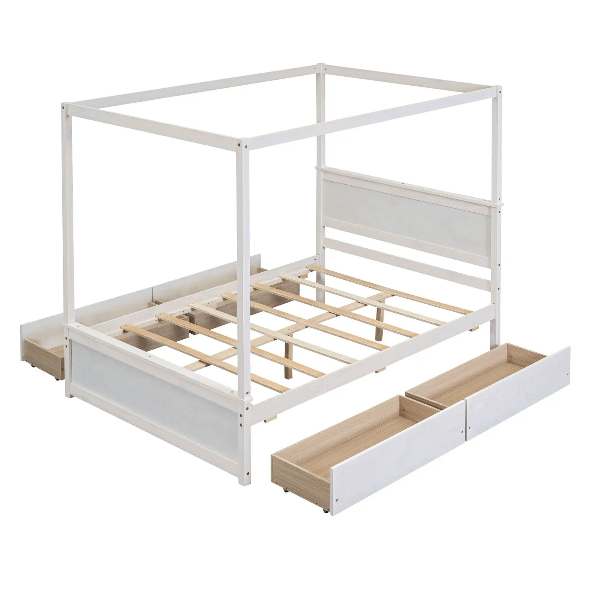 Canopy platform bed with drawers and slats, whitewashed pine, Unique Piece Furniture on Tampa Home & Garden Store