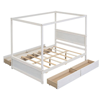 Canopy platform bed with drawers and slats, whitewashed pine, Unique Piece Furniture on Tampa Home & Garden Store