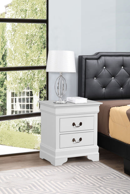 Accent nightstand HouseOfZazla white finish with 2 drawers and metal pulls beside a bed on Tampa Home & Garden Store