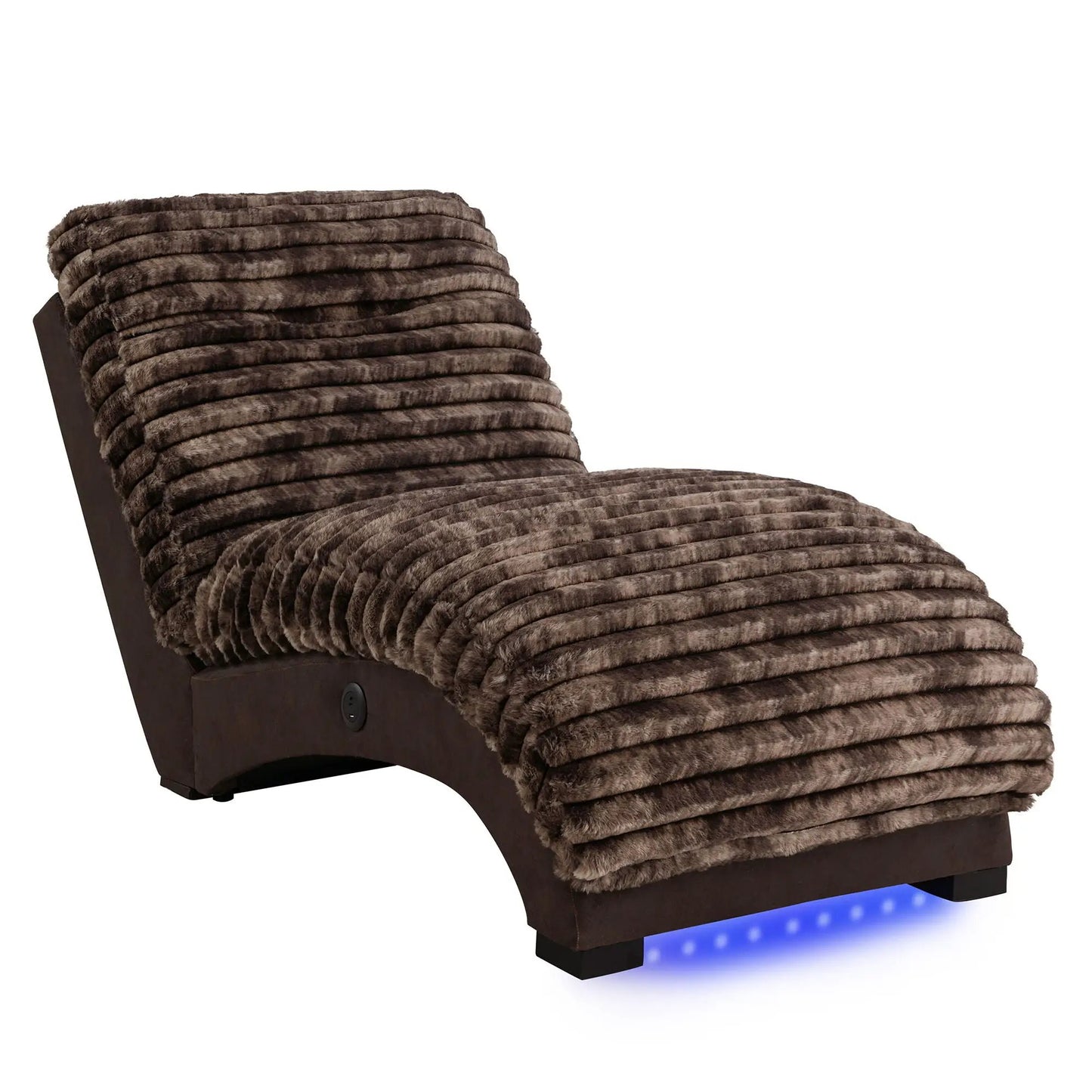 Denise Accent Chaise with USB, brown faux fur upholstery, dark wood base, Unique Piece Furniture on Tampa Home & Garden Store
