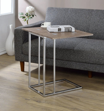Danson Weathered Oak Accent Table by Unique Piece Furniture, wood top with metal legs on Tampa Home & Garden Store