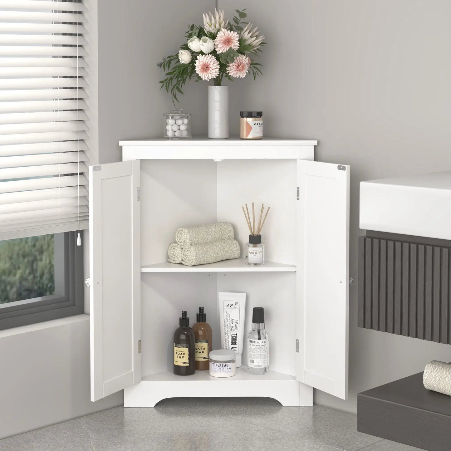 Corner Cabinet Two Doors and Adjustable Shelves