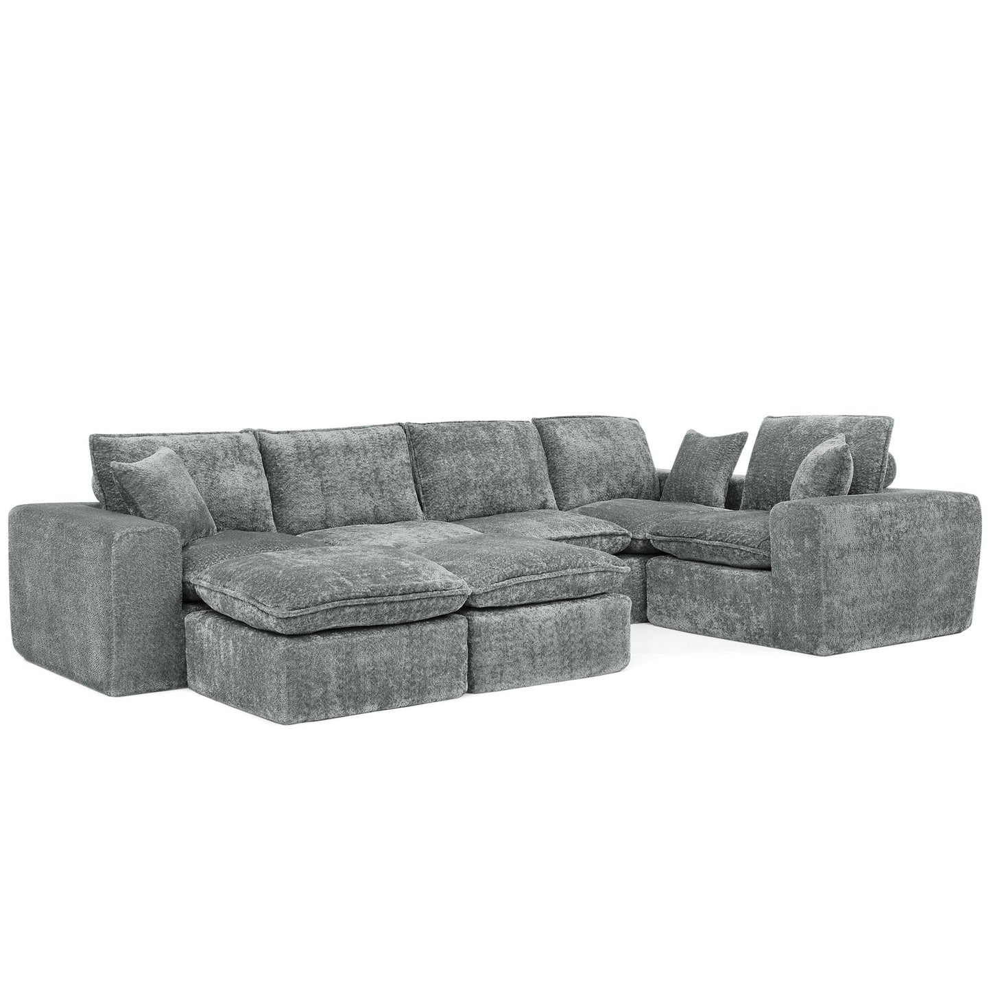 Sectional sofa with moveable ottoman in gray fabric, 3-piece set by HouseOfZazla on Tampa Home & Garden Store