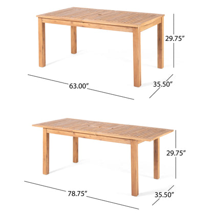HouseOfZazla outdoor 7-piece rustic acacia expandable dining set with cushions slatted tabletop on Tampa Home & Garden Store