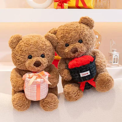 Fluffy brown teddy bear gift set with pink striped bag and black Love bucket by FLIPSTYLEZLLC on Tampa Home & Garden Store