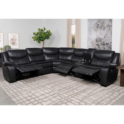 Salerno Upholstered Power Reclining L-shaped Sectional Sofa in dark gray leather with chaise on Tampa Home & Garden Store