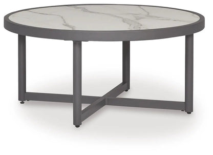 Ocean Beach Round Table in Gray Marble Look