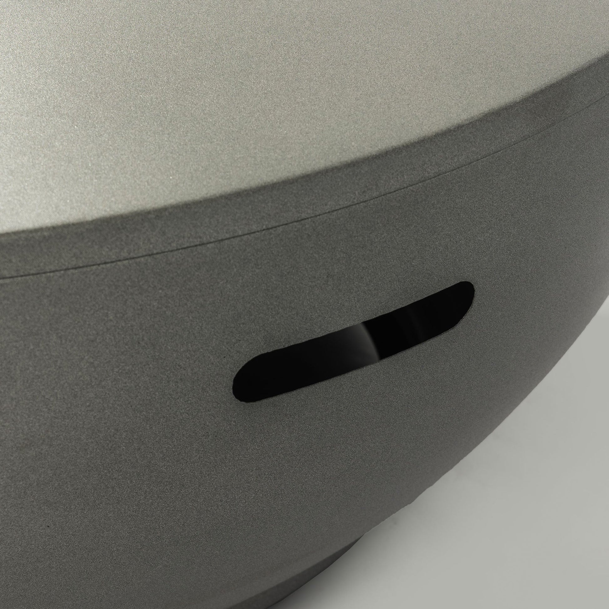 36in Propane Gas Fire Pit Table gray steel close-up showing textured surface and curved edge on Tampa Home & Garden Store