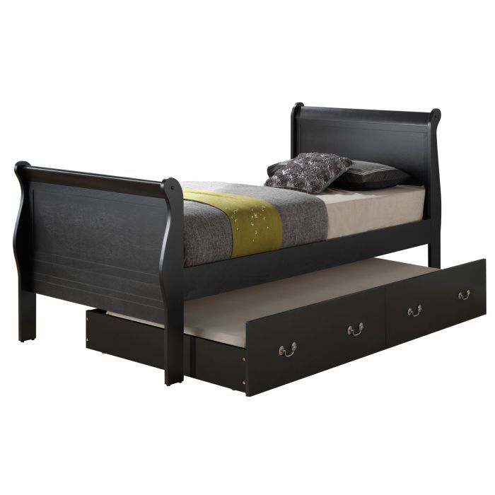 Elegant Trundle Bed by HouseOfZazla in dark wood with curved headboard and two drawers on Tampa Home & Garden Store