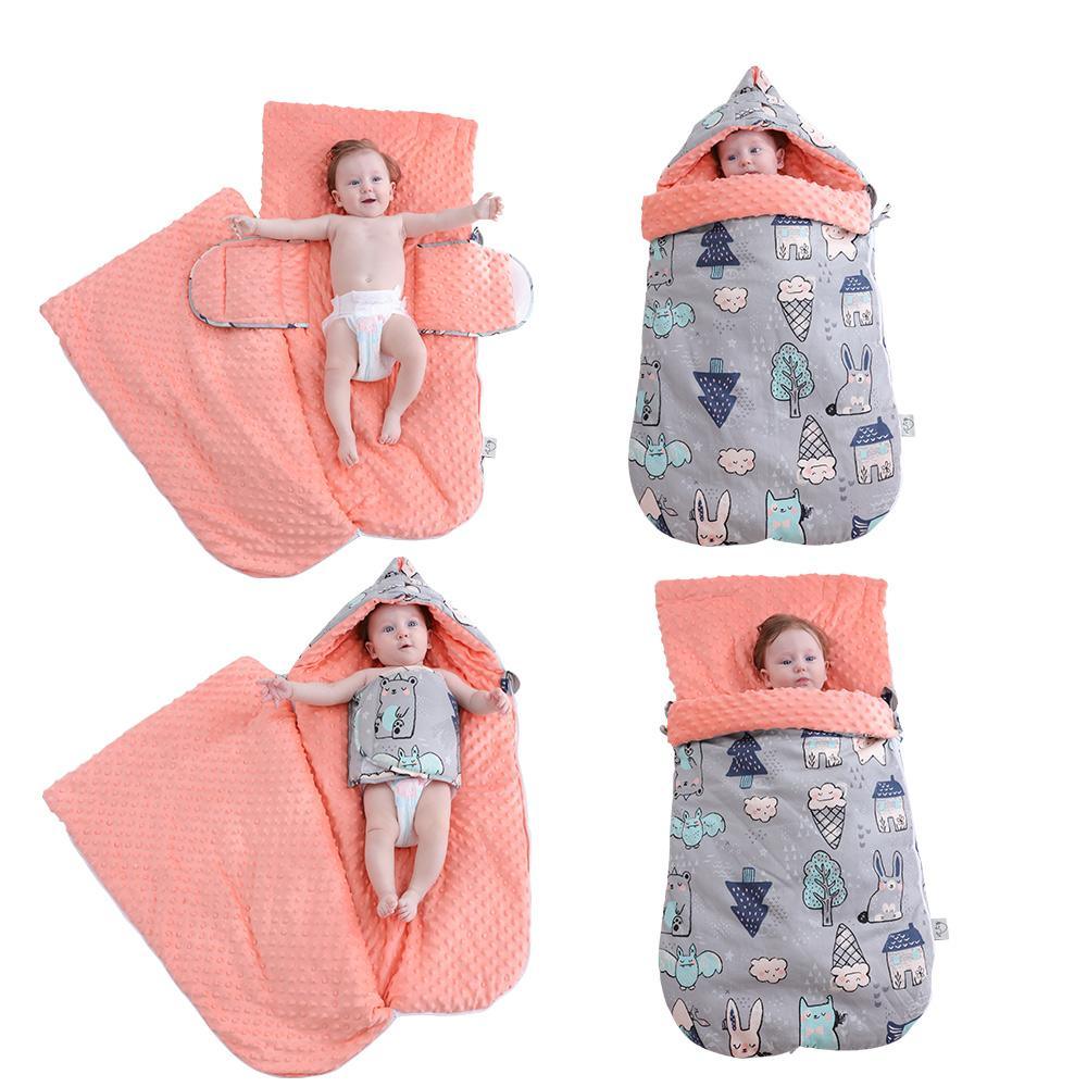 Stevvex newborn envelope cocoon sleeping bag with coral pink and gray print outer, 4 views on Tampa Home & Garden Store
