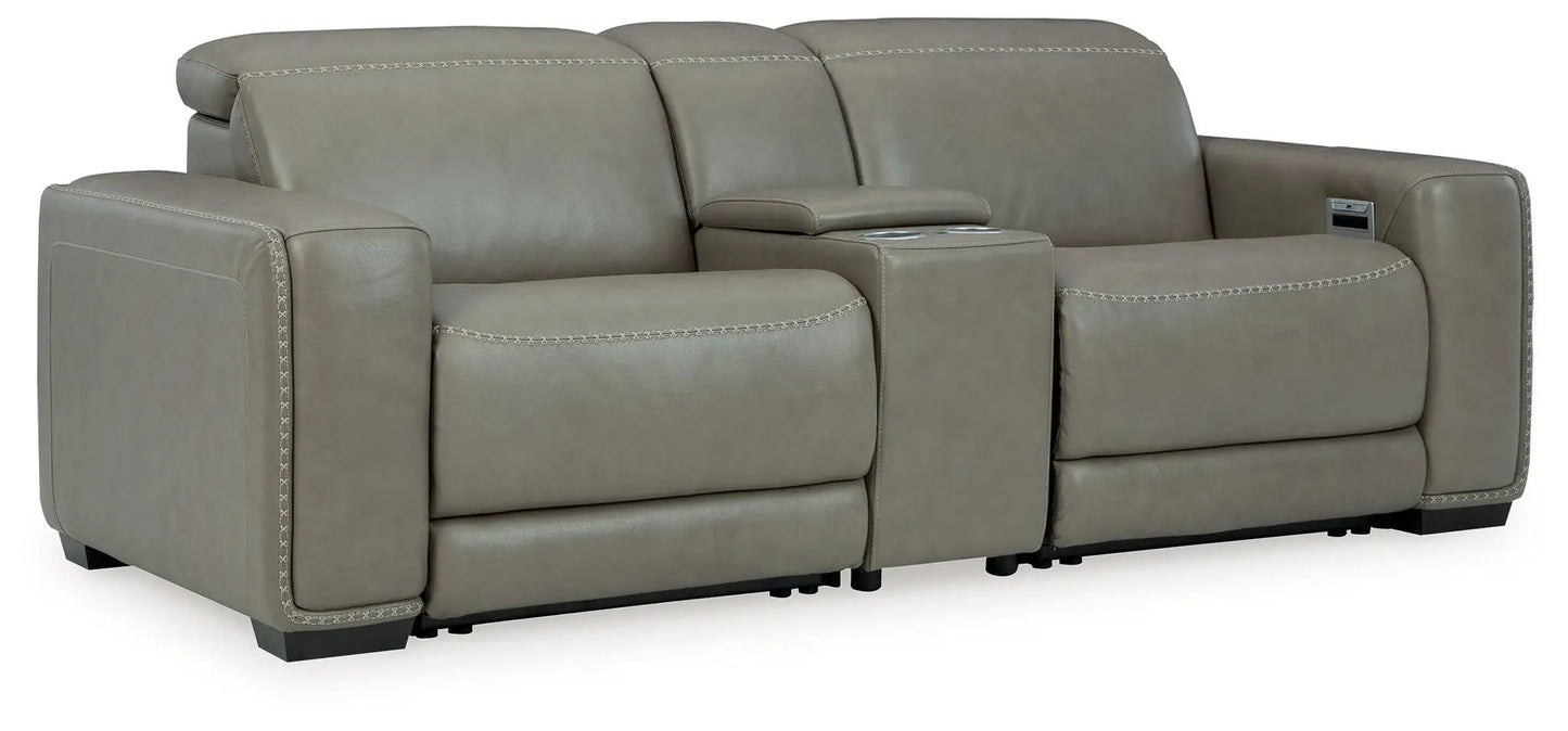 Correze power reclining sectional by Unique Piece Furniture, gray leather with center console on Tampa Home & Garden Store