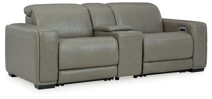 Correze power reclining sectional by Unique Piece Furniture, gray leather with center console on Tampa Home & Garden Store