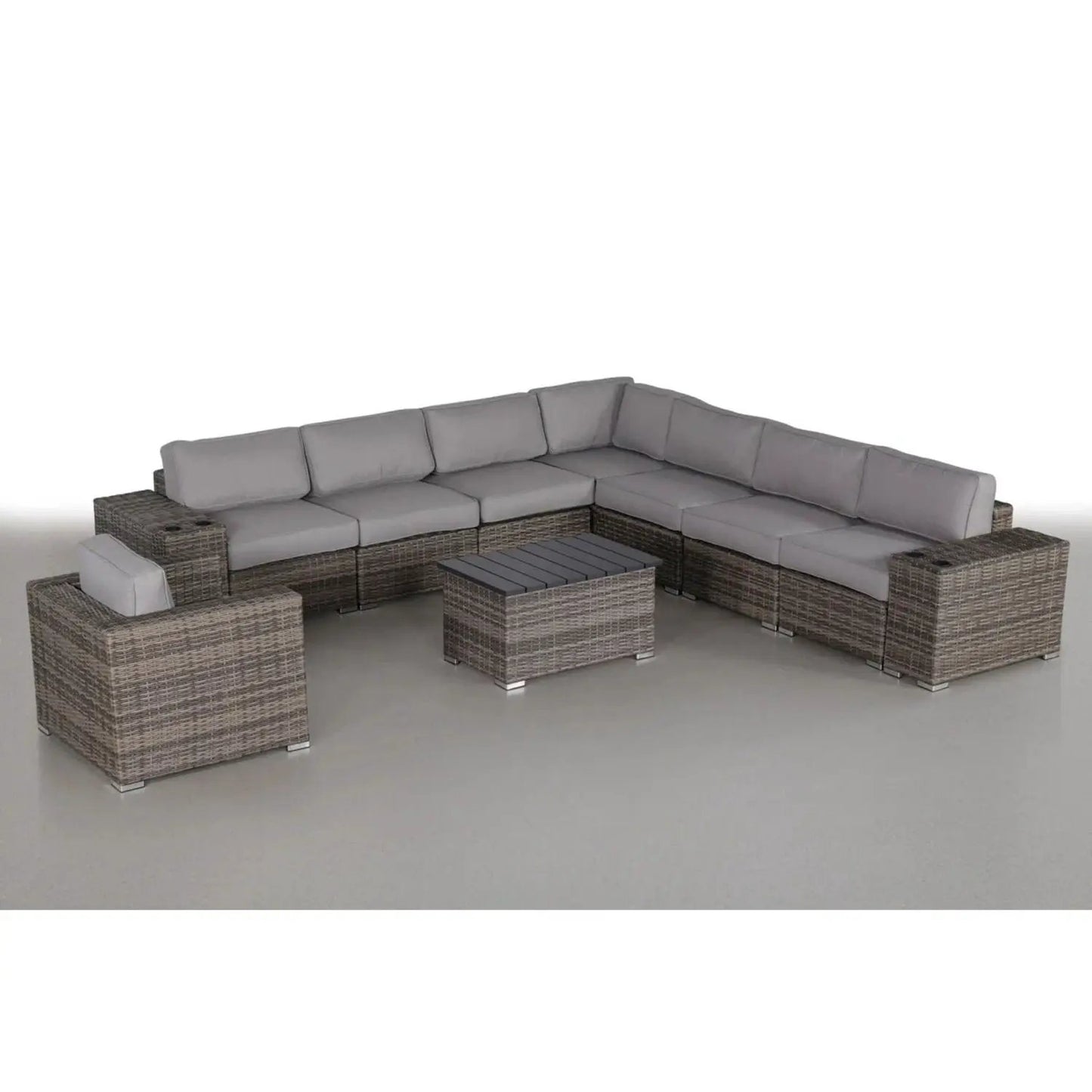 Modern Patio Rattan Sectional Set Gray Cushions Brown Wicker Includes Coffee Table on Tampa Home & Garden Store